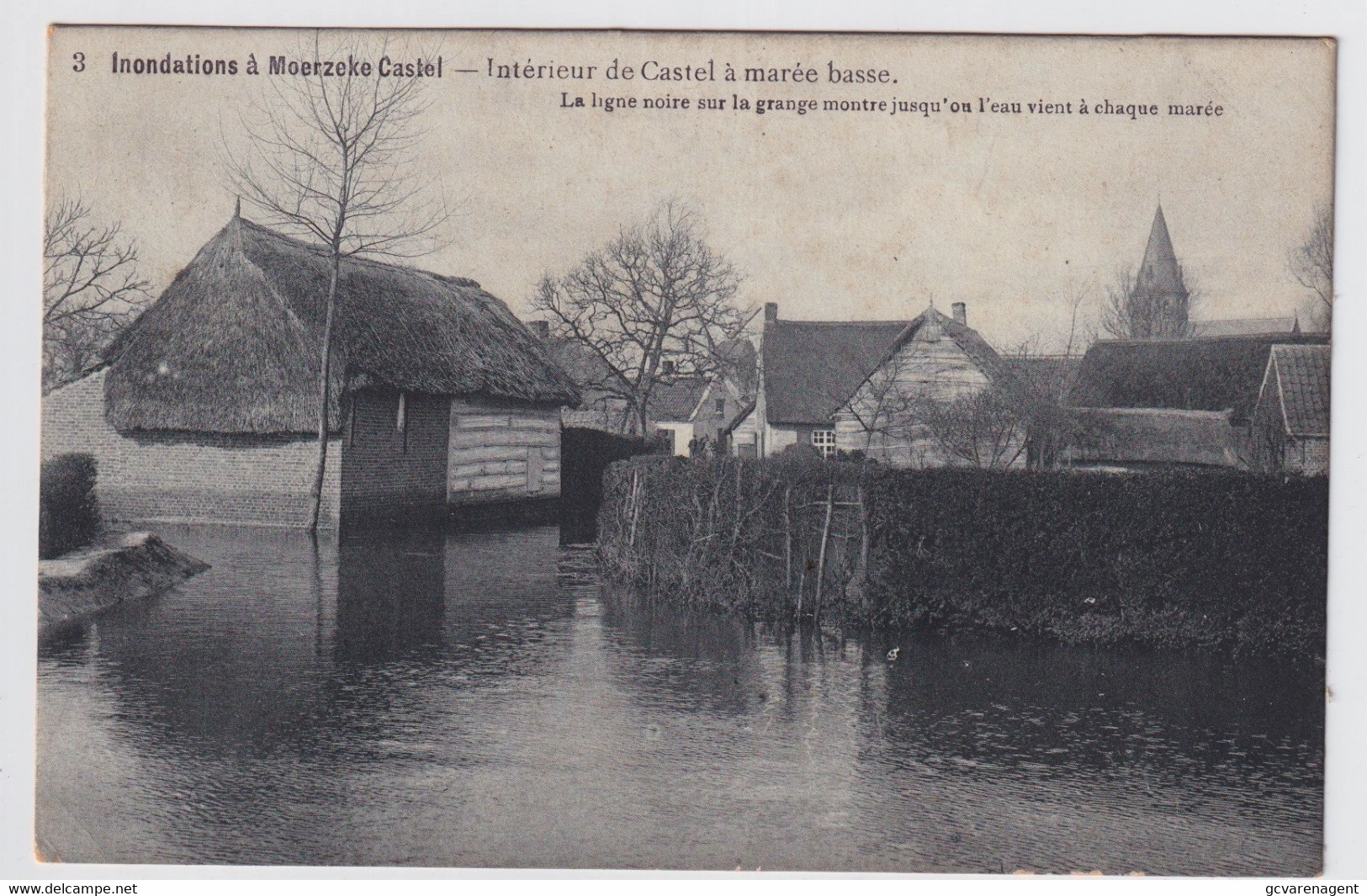 INONDATIONS A MOERZEKE CASTEL  INTERIEUR DE CASTEL A MAREE BASSE - LA LIGNE NOIRE SUR LA GRANGE MONTRE OU L'EAU VIENT A - Hamme