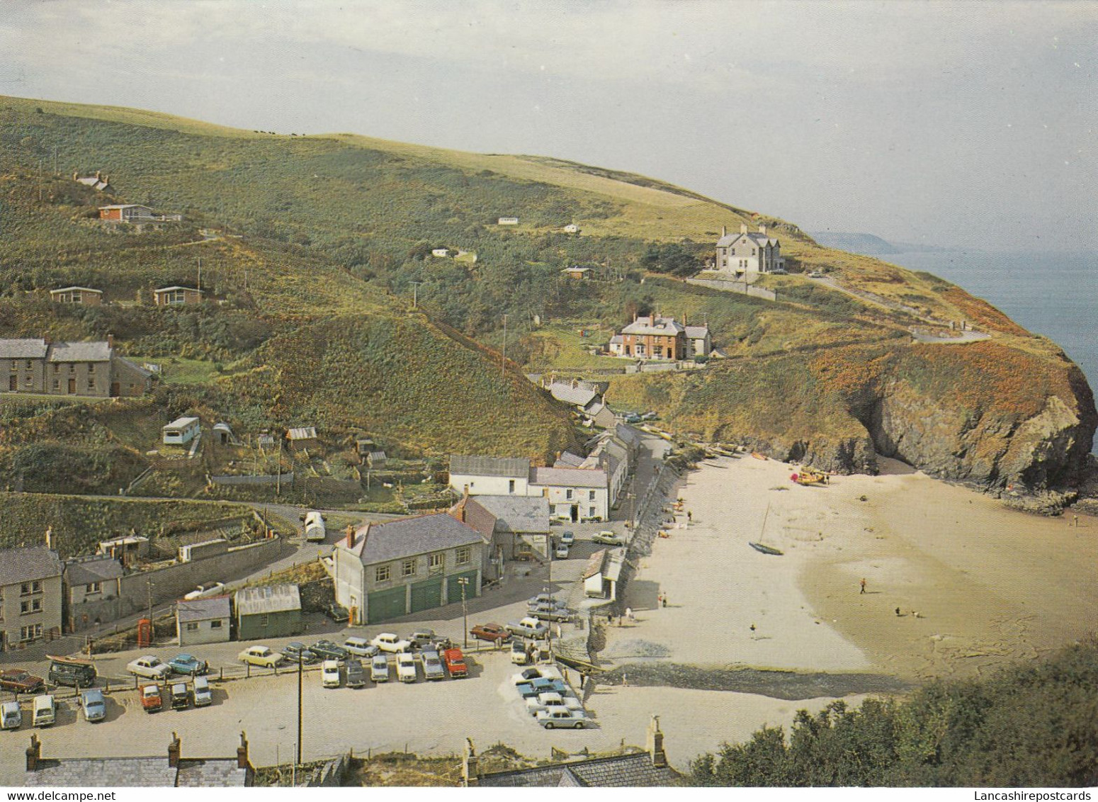 Postcard Llangranog Cardiganshire Old Cars [ Blue Austin Mini Estate In Front Of  Red Petrol Pump ] My Ref B24729 - Cardiganshire