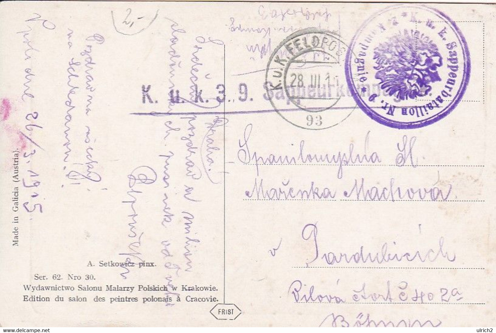 AK Polnische Tracht - A. Setkowicz - Salon D Peintres Polonais à Cracovie - Feldpost K.u.k. 3/9 Sappeurkomp 1917 (55459) - Europe
