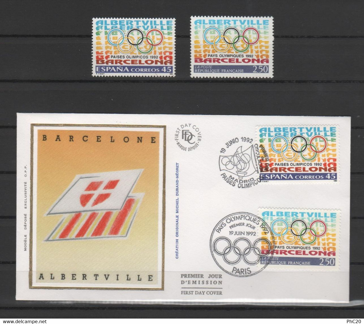 Émissions Communes FRANCE-GRÈCE & FRANCE-ESPAGNE 1992 - Jeux Olympiques - Les 4 Timbres ** + 2 Enveloppes Premier Jour - Andere & Zonder Classificatie