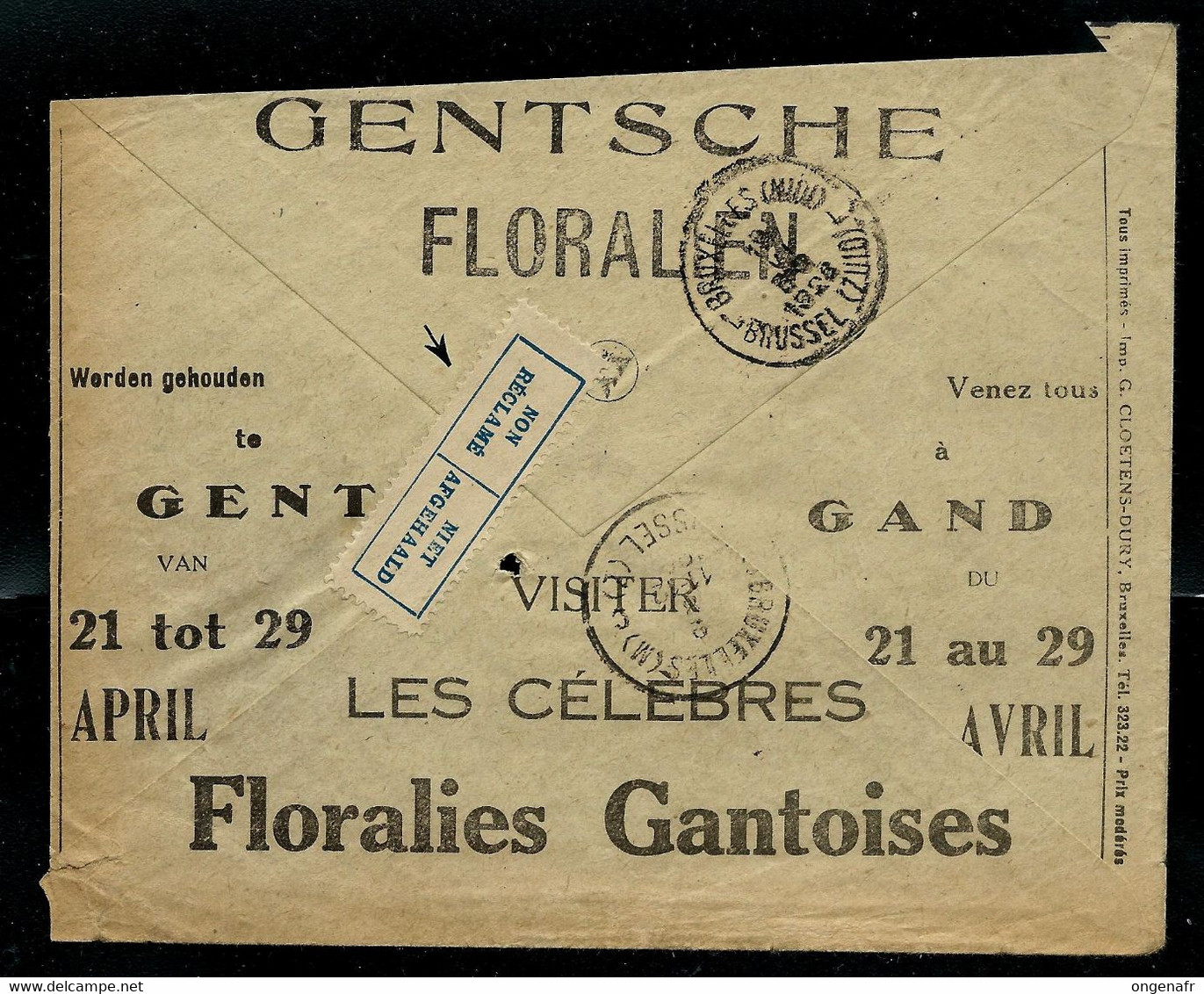 Env. Chèques Postaux: Floralies Gantoises  1928  Vers Le REBUT  18/06/28 - Zonder Portkosten