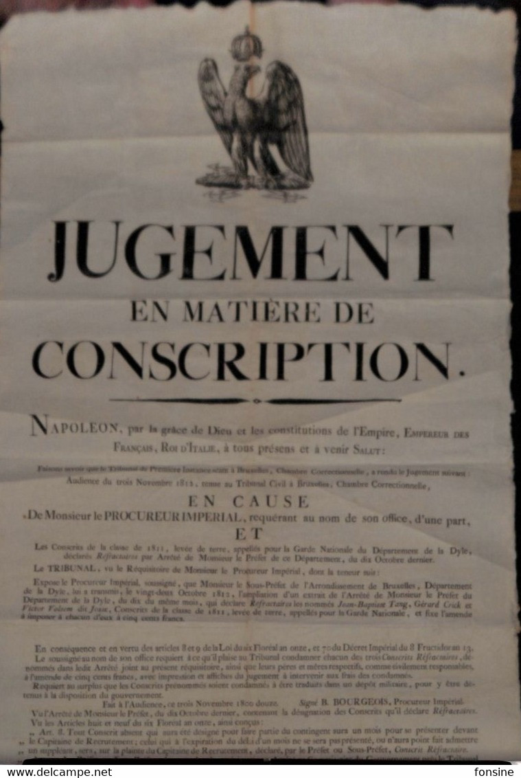 Bruxelles - 1812 - Jugement En Matière De Conscription - Documenti Storici