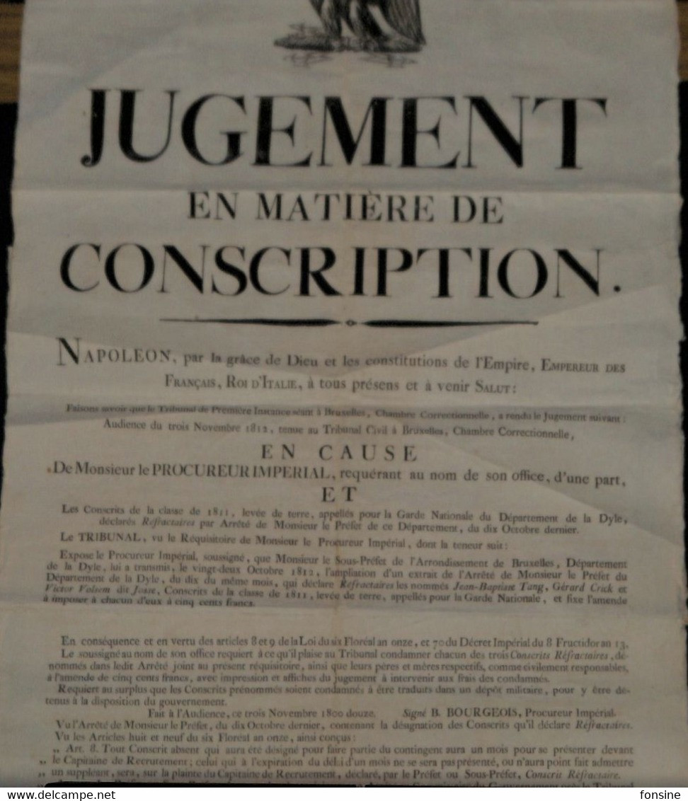 Bruxelles - 1812 - Jugement En Matière De Conscription - Documenti Storici