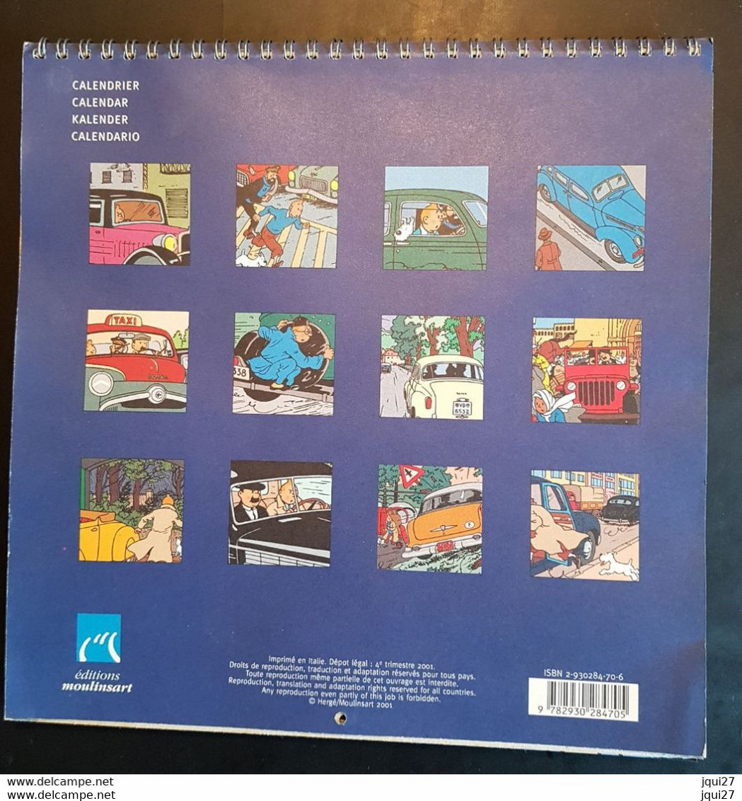 Calendrier TINTIN 2002. Editions Moulinsart, Thème Voitures - Agenda & Kalender