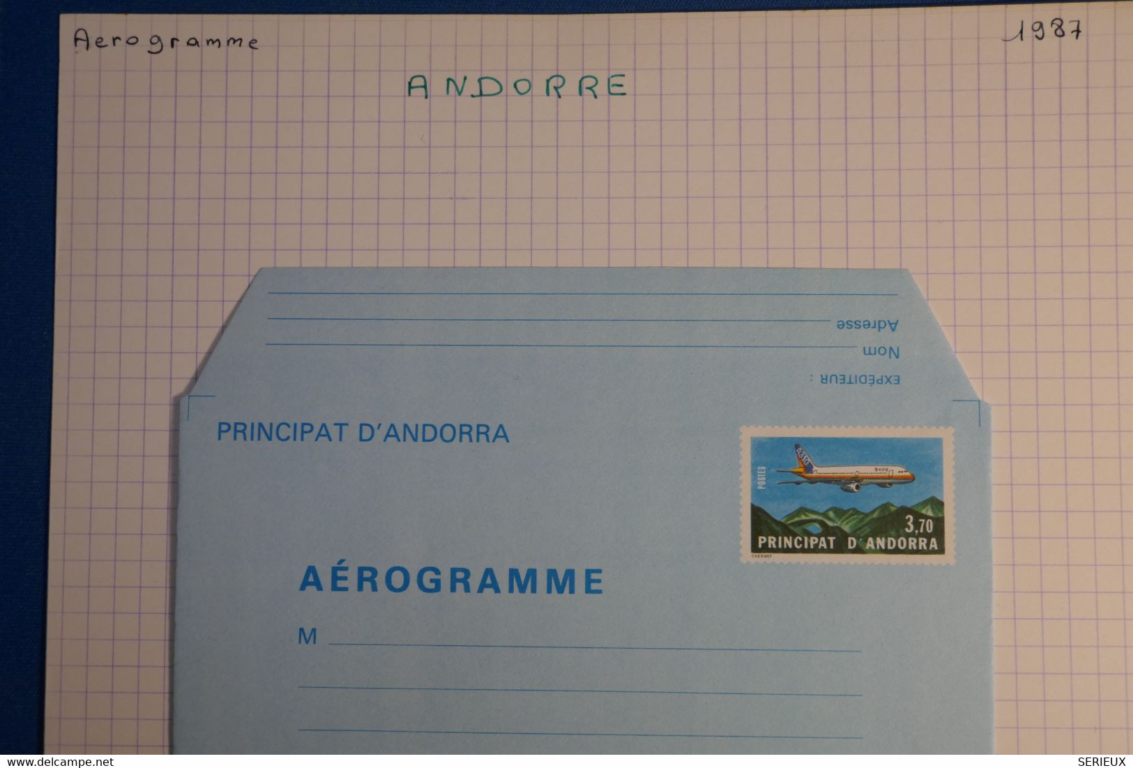 P1 ANDORRE BELLE LETTRE AEROGRAMME ASSEZ RARE 1987 NON VOYAGEE NEUVE 3.70 - Posta Aerea