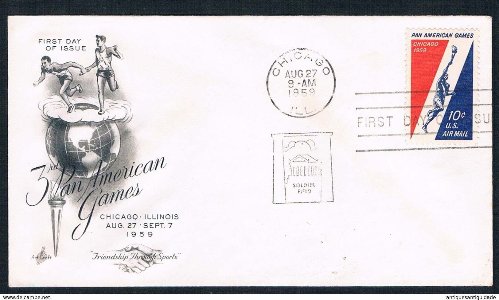 1959 - FDC - Chicago - 3rd Pan American Games - Friendship Through Sports .  Chicago – Illinois 10 - Cents - 1951-1960