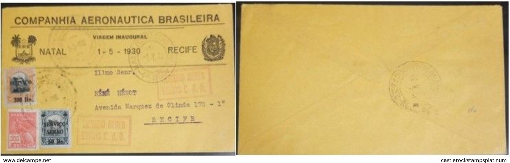 A) 1930, BRAZIL, AIRMAIL, BRAZILIAN AERONAUTICAL COMPANY FIRST FLIGHT FROM NATAL TO RECIFE, 1MAY, WITH SPECIAL ENVELOPE, - Lettres & Documents