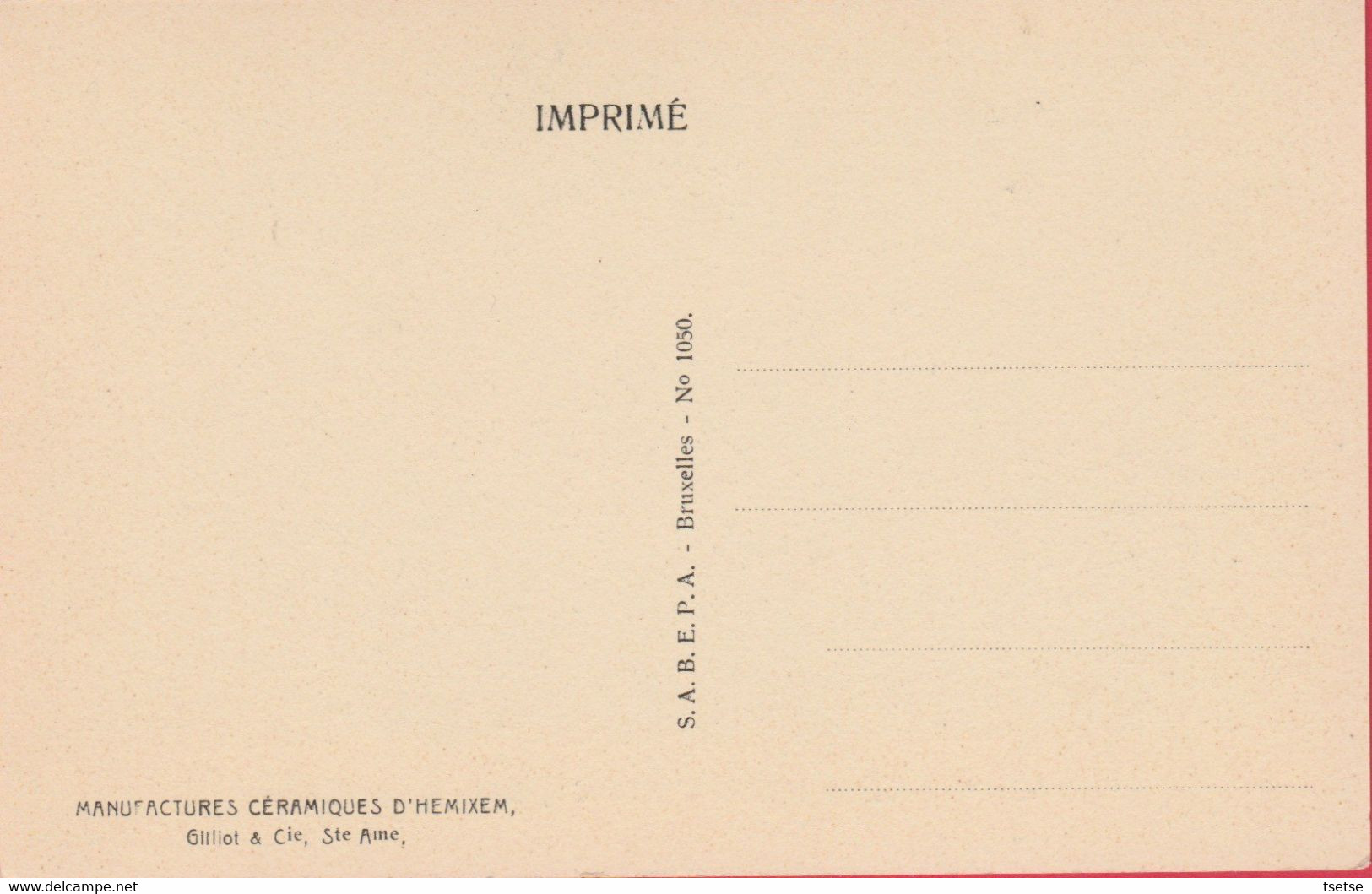 Hemiksem / Hemixem - Manufactures Céramiques Gilliot & Cie, Sté Anne ( Verso Zien ) - Hemiksem