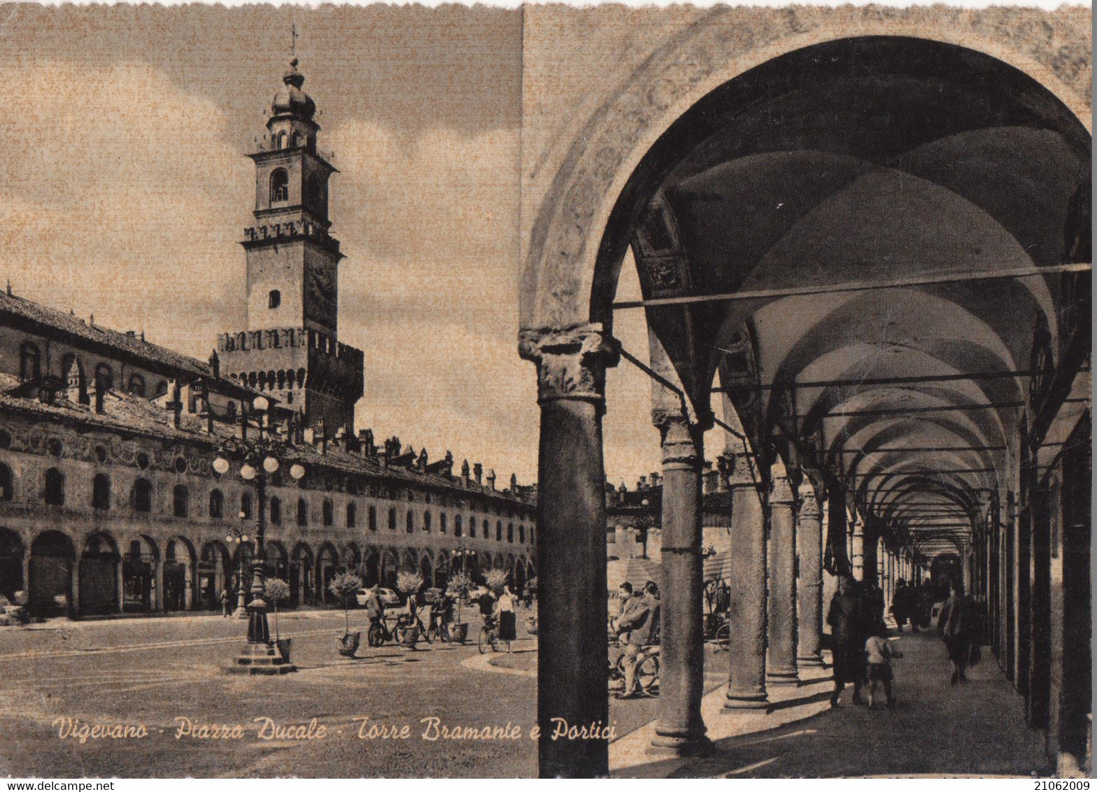 VIGEVANO - PIAZZA DUCALE - TORRE DEL BRAMANTE E PORTICI - ANIMATA - NUOVA - Vigevano