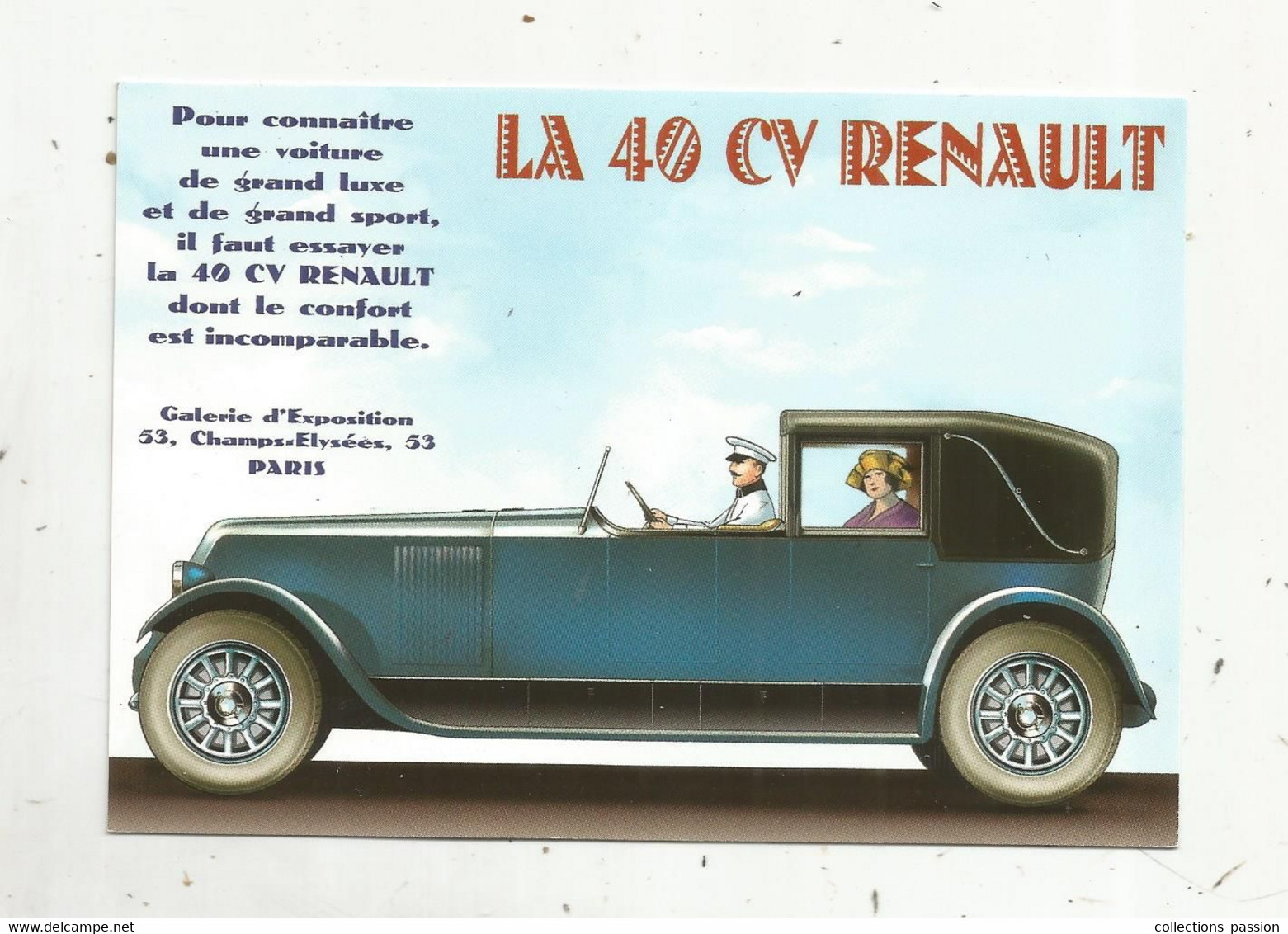 Cp , Collection LES ANCÊTRES DE L'AUTOMOBILE  ,  Vierge  , La 40 Cv RENAULT  1927 - Voitures De Tourisme