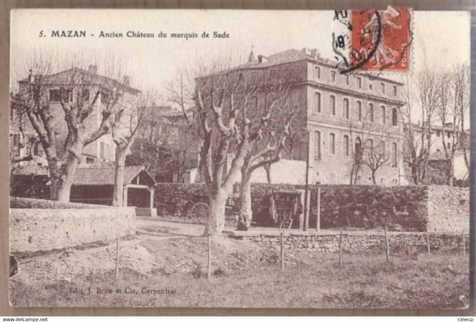 CPA 84 - MAZAN - Ancien Château Du Marquis De Sade - TB PLAN EDIFICE CENTRE VILLAGE Lavoir Platanes + Jolie Oblitération - Mazan
