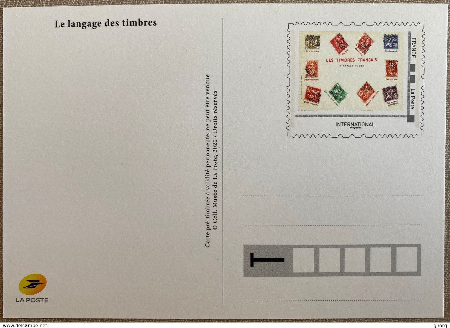 France 2020  : Carte Postale Prétimbrée à L'international "Les Timbres Français / M'aimez-vous" - Prêts-à-poster:  Autres (1995-...)