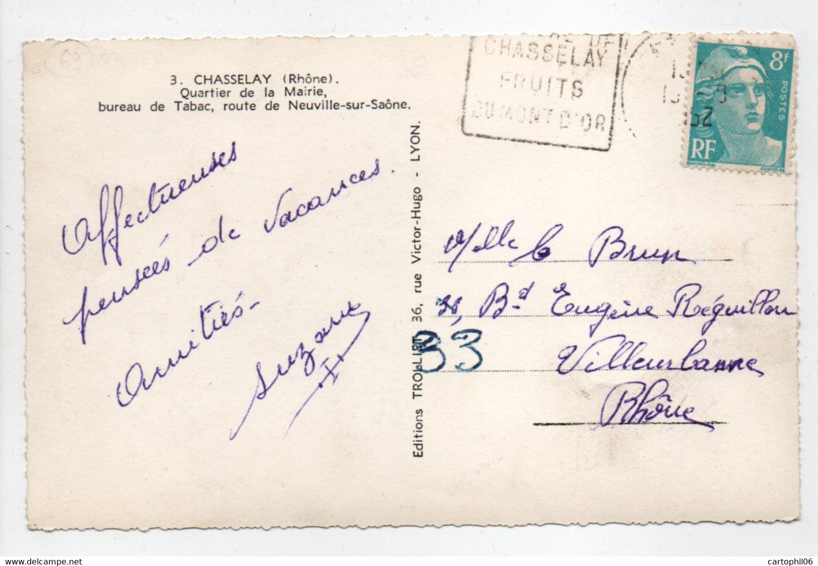 - CPSM CHASSELAY (69) - Quartier De La Mairie 1952 - Bureau De Tabac, Route De Neuville-sur-Saône - - Autres & Non Classés