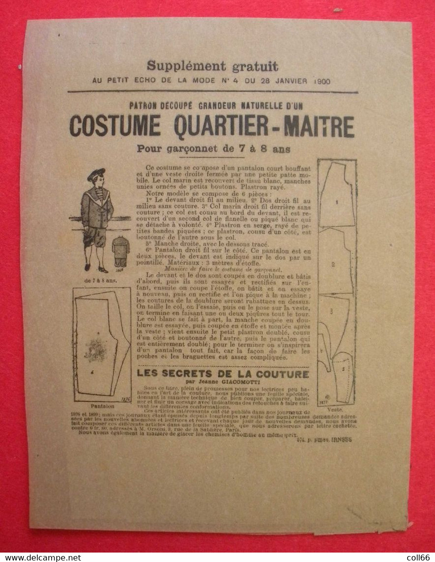 10 Patrons 1900 Supplément Au Petit écho De La Mode Papier De Soie Costume Quartier-Maître Jupe Cody Etc.. - Schnittmuster