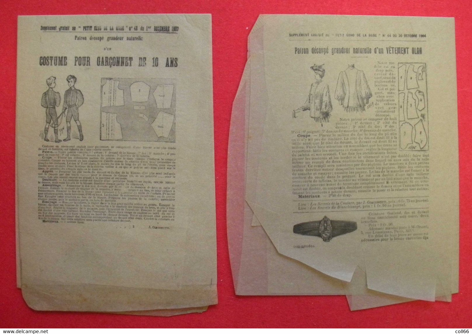 10 Patrons 1900 supplément au petit écho de la Mode papier de Soie Costume Quartier-Maître Jupe Cody etc..