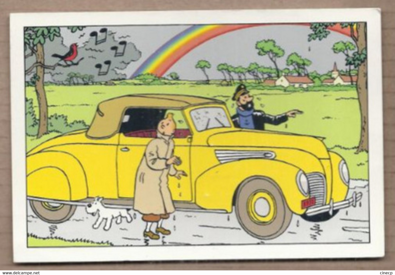 CPSM TINTIN ET MILOU - TB PLAN DESSIN ILLUSTRATION TINTIN HADDOCK AUTOMOBILE JAUNE ARC EN CIEL - Hergé