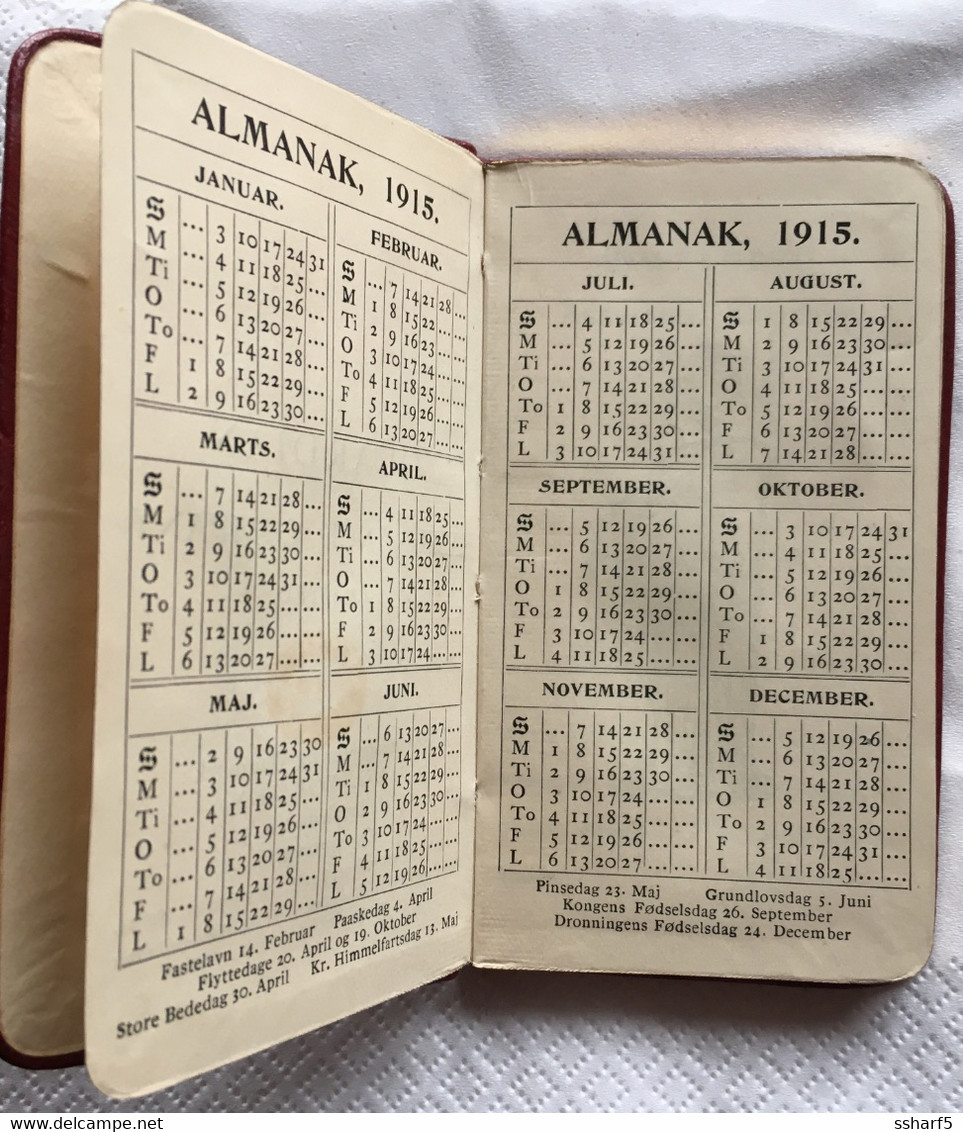 CALENDRIER ALMANAK ALMANACH Guardian Assurance Co. Danish Edition 1915 -- 7x11 Cm Pristine Condition - Small : 1901-20