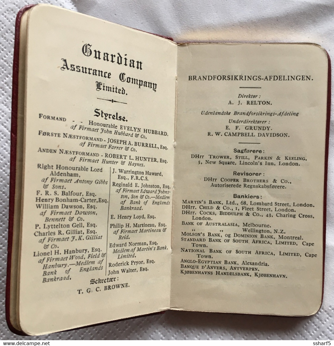 CALENDRIER ALMANAK ALMANACH Guardian Assurance Co. Danish Edition 1915 -- 7x11 Cm Pristine Condition - Formato Piccolo : 1901-20