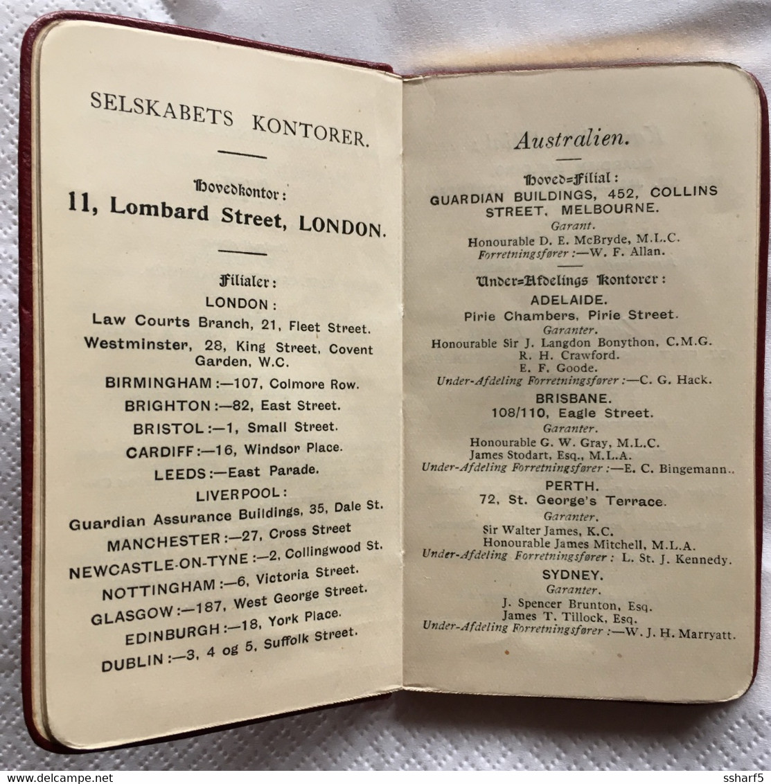 CALENDRIER ALMANAK ALMANACH Guardian Assurance Co. Danish Edition 1915 -- 7x11 cm Pristine condition