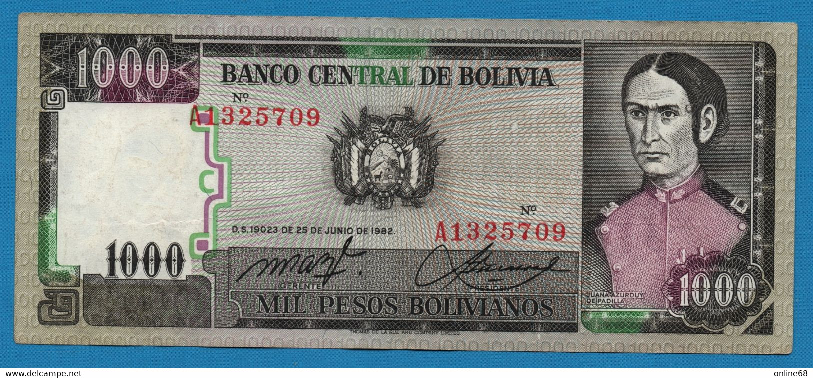 BOLIVIA 1.000 Pesos Bolivianos D.25.06.1982 # A1325709 P# 167 - Bolivie