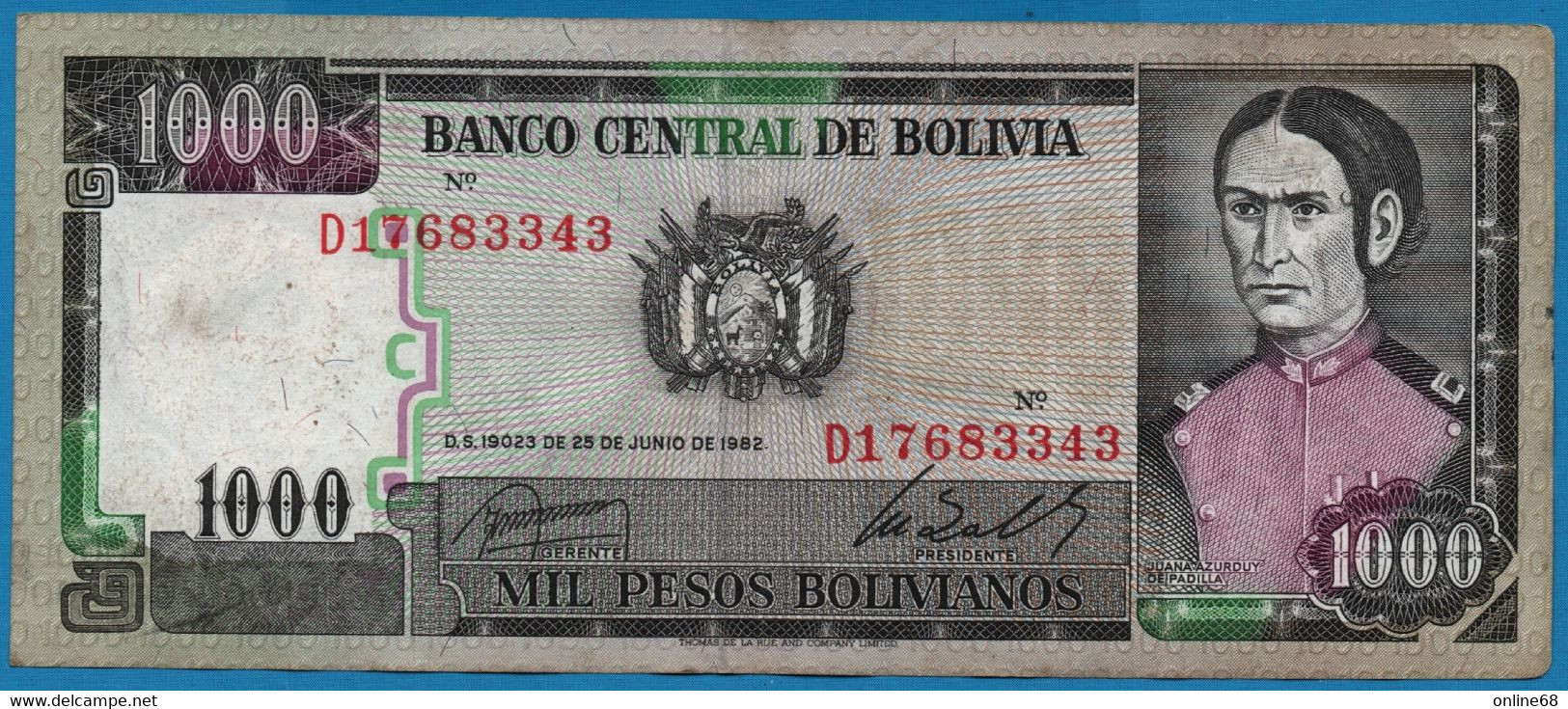 BOLIVIA 1.000 Pesos Bolivianos D.25.06.1982 # D17683343 P# 167 - Bolivie