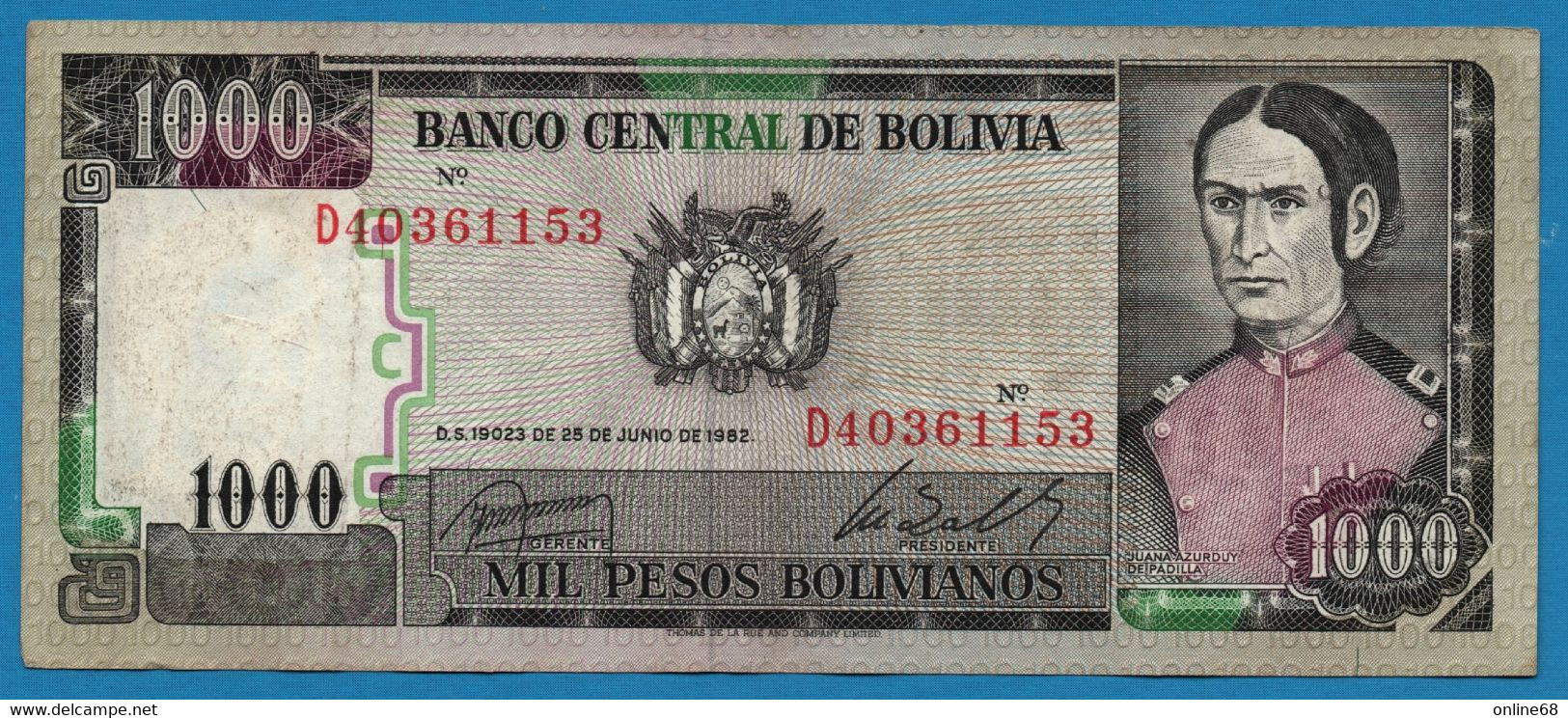 BOLIVIA 1.000 Pesos Bolivianos D.25.06.1982 # D40361153 P# 167 - Bolivie