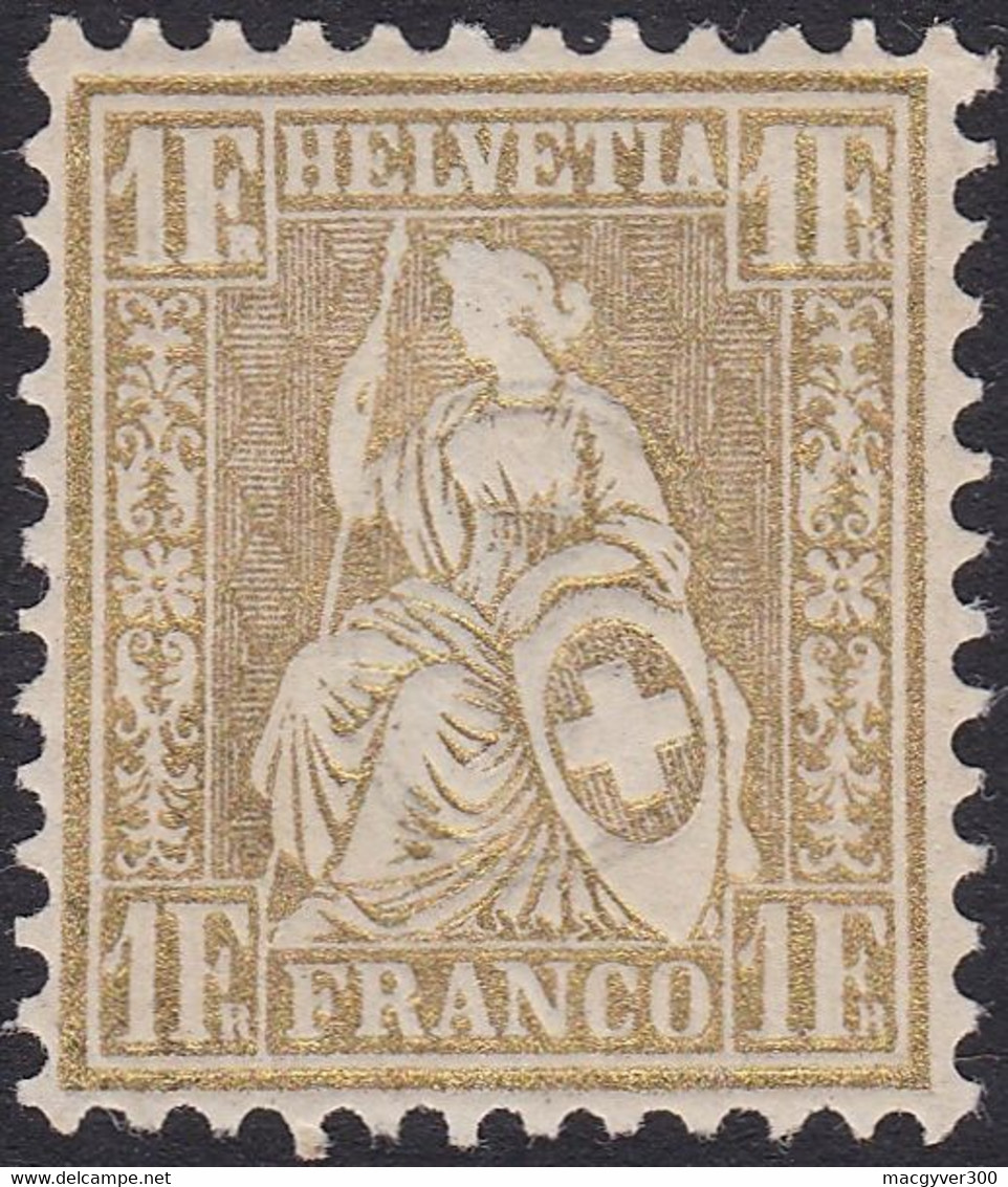 SUISSE, 1862, Helvetia Assise 1 Fr Or, Gomme D'origine, MNH**(Yvert 41) - Nuevos