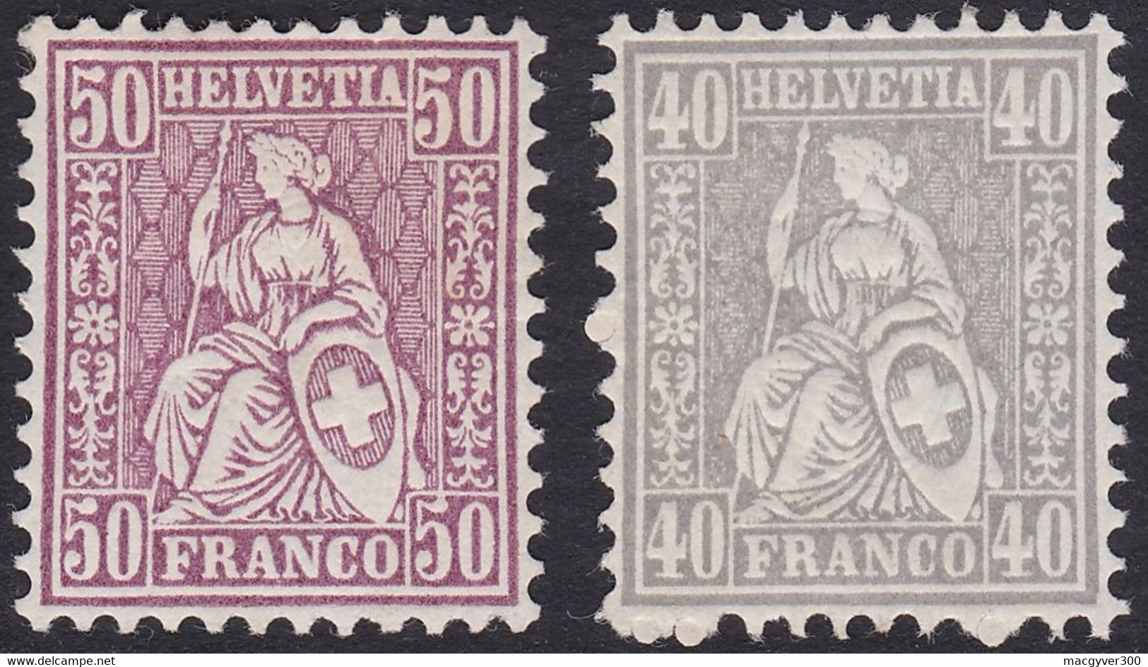 SUISSE, 1867-78, Helvetia Assise 40c, 50c, Gomme D'origine, MNH** (Yvert 47-48) - Unused Stamps