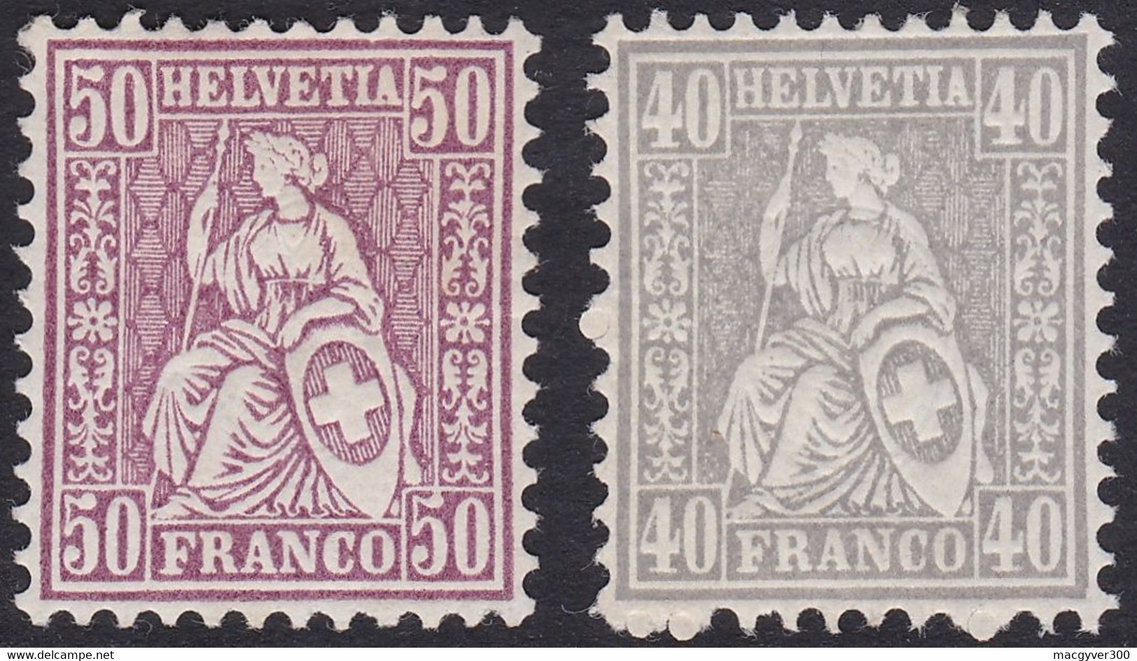 SUISSE, 1867-78, Helvetia Assise 40c, 50c, Gomme D'origine, MNH** (Yvert 47-48) - Ungebraucht