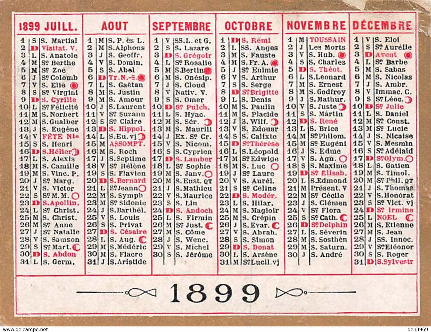 CALENDRIER 1899 - Tamaño Pequeño : ...-1900