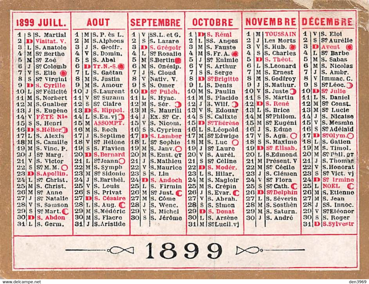 CALENDRIER 1899 - Petit Format : ...-1900