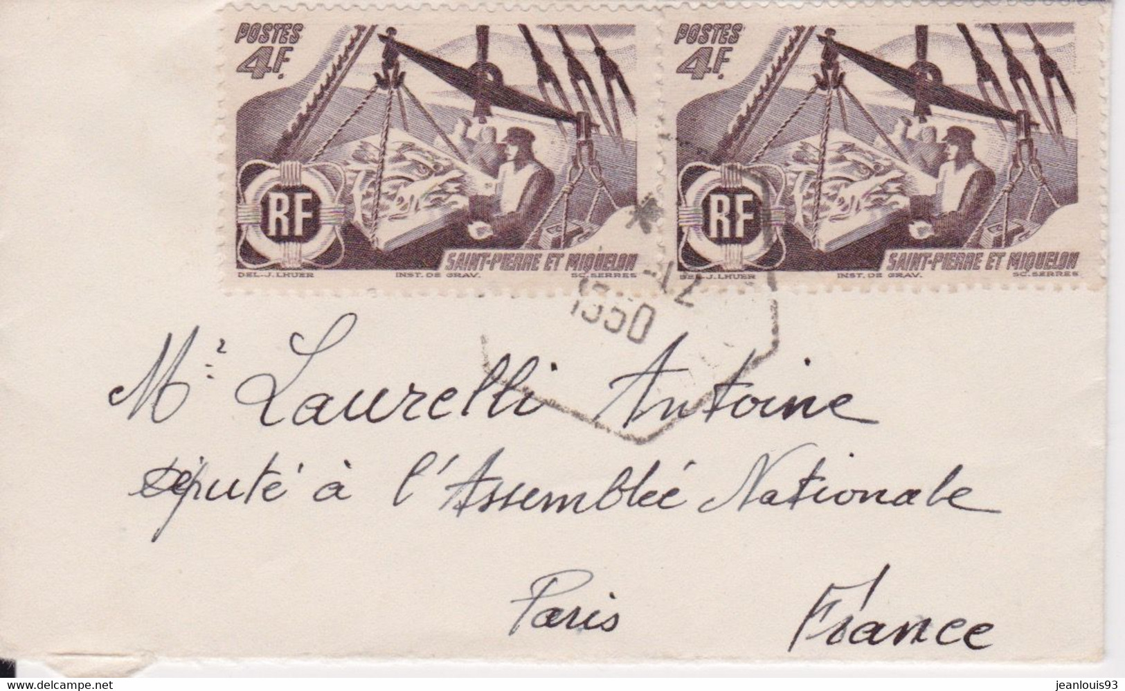 SAINT PIERRE ET MIQUELON - LETTRE FORMAT CARTE DE VISITE POUR PARIS 1950 - Briefe U. Dokumente