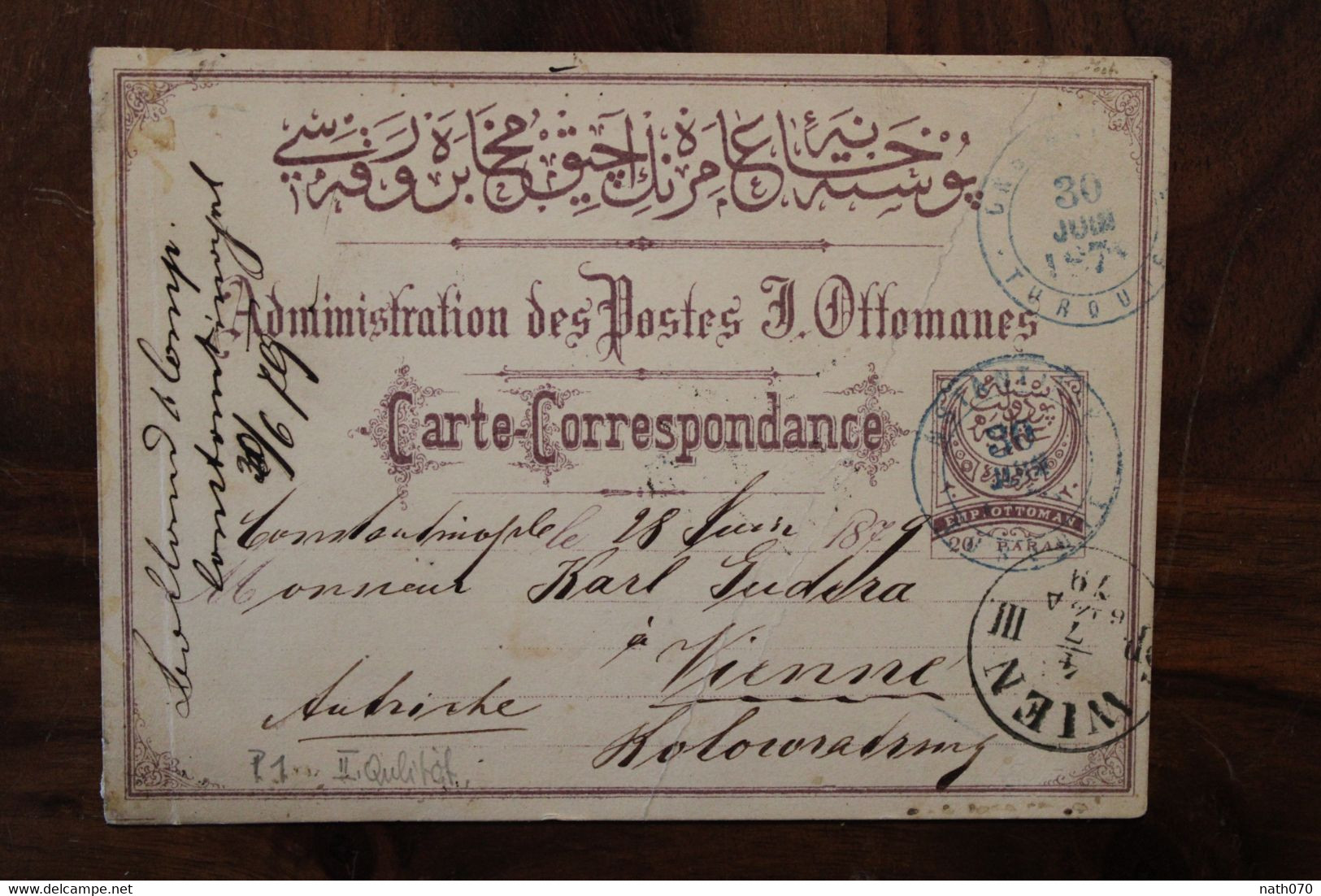 1879 CPA Ak Entier Turquie Türkei LEVANT Empire Ottoman Carte Correspondance Austria Wien Autriche - Storia Postale