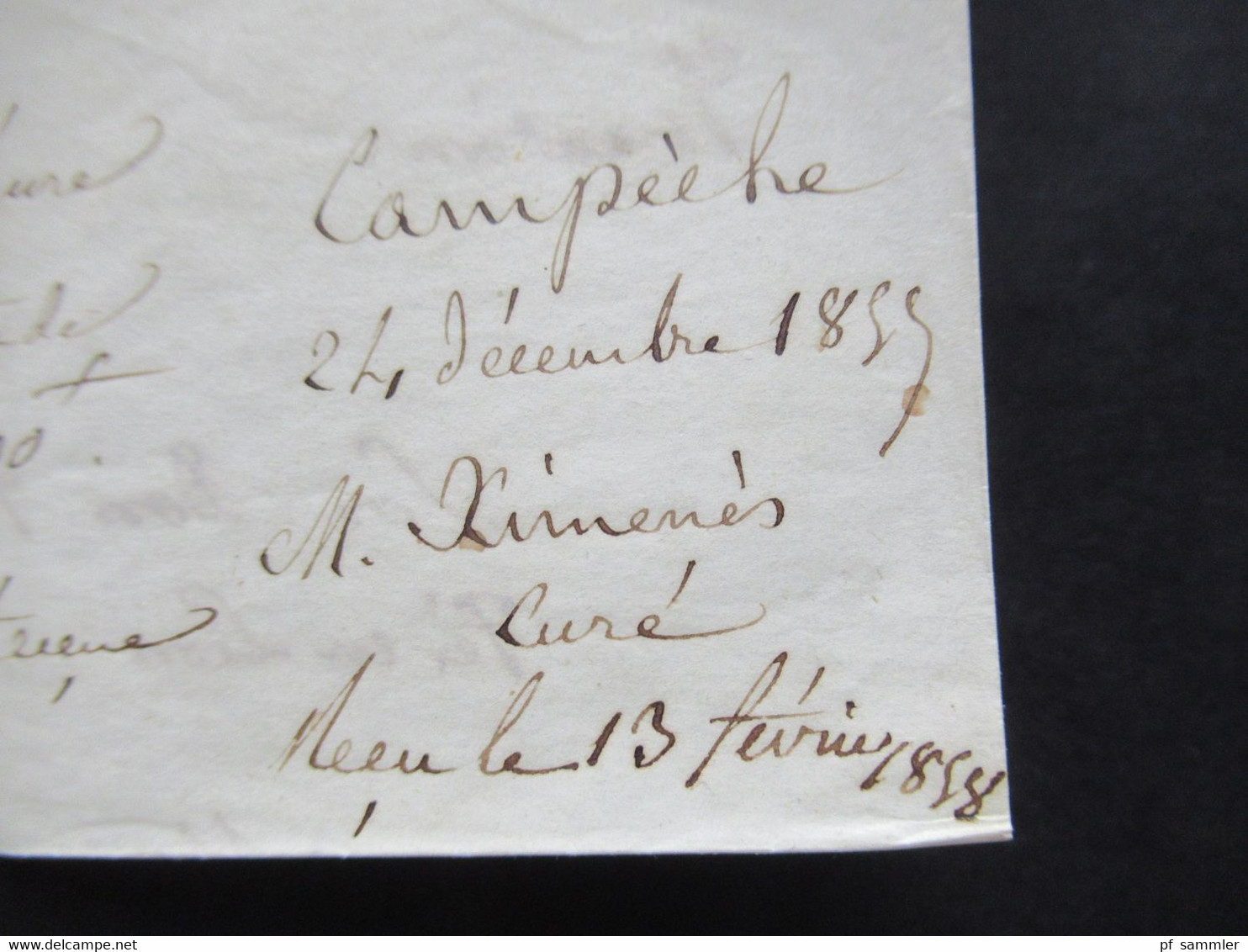 Forwarded letter / Forwarder 1858 Campeche Mexico -Lyon via Marseille Blauer Stp. Forwarded by Rabaud Brothers Marseille