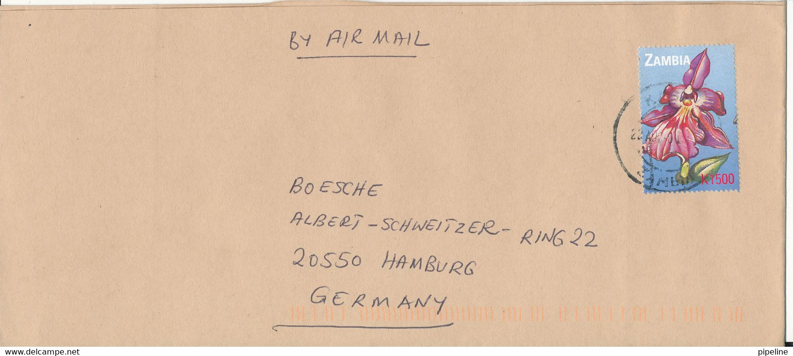 Zambia Cover Sent Air Mail To Germany 22-8-2001 Single Franked FLOWER - Zambia (1965-...)