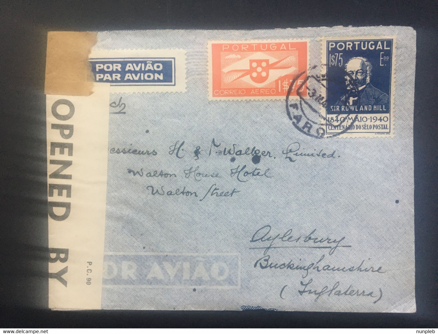 PORTUGAL 1941 Air Mail Cover With Censor Tape Faro To Aylesbury GB - Cartas & Documentos