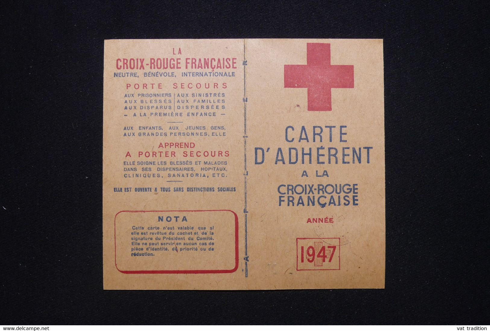 FRANCE - Vignette Croix Rouge Sur Carte D'adhérent Du Comité De Provins Fait En 1948 - L 93974 - Red Cross