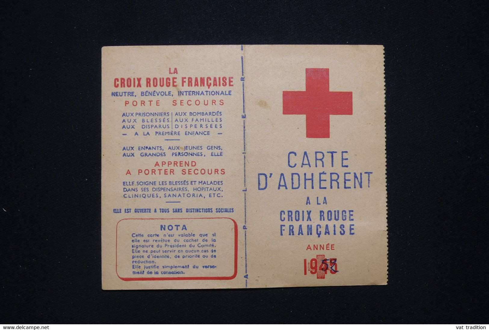 FRANCE - Vignette Croix Rouge ( Surchargé) Sur Carte D'adhérent Du Comité De Provins De 1952 - L 93975 - Rode Kruis