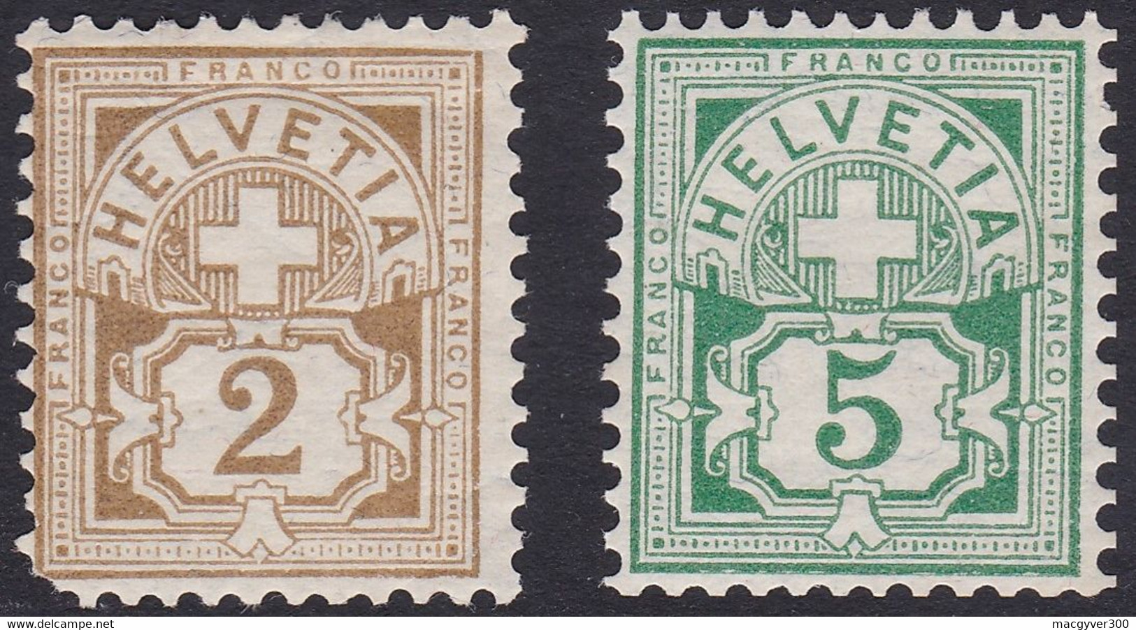 SUISSE, 1905-07, Helvetia Marque De Contrôle B, 2c, 5c (Yvert 100*-102**) - Ongebruikt