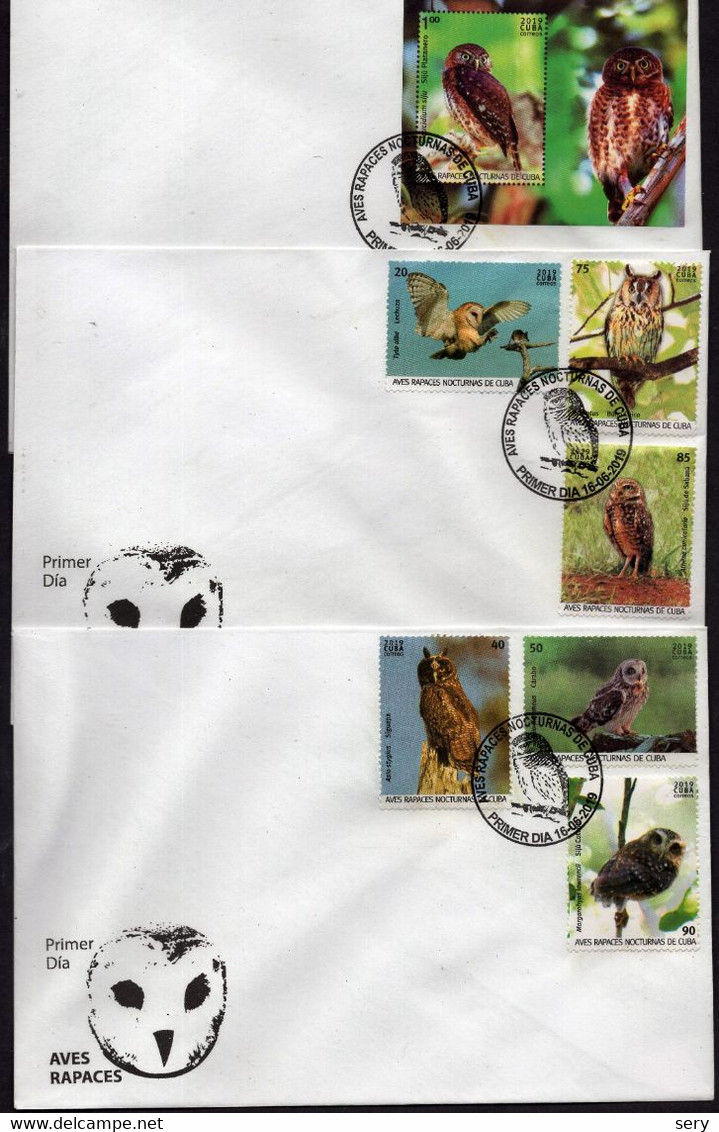 Cuba  2019  Set 3 FDC Fauna  BIRDS Bird Oiseaux Oiseau Owls Owl - Hiboux & Chouettes