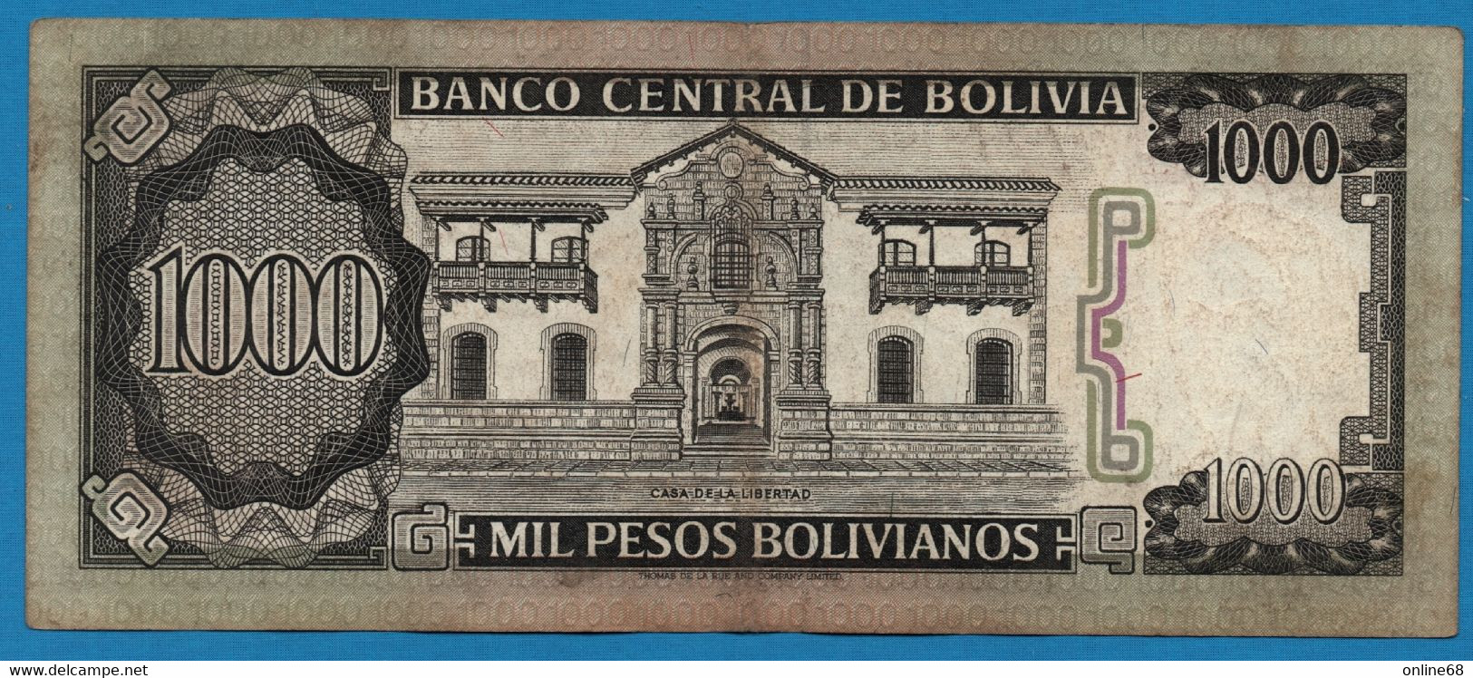 BOLIVIA 1.000 Pesos Bolivianos D.25.06.1982 # E06642645 P# 167 - Bolivie