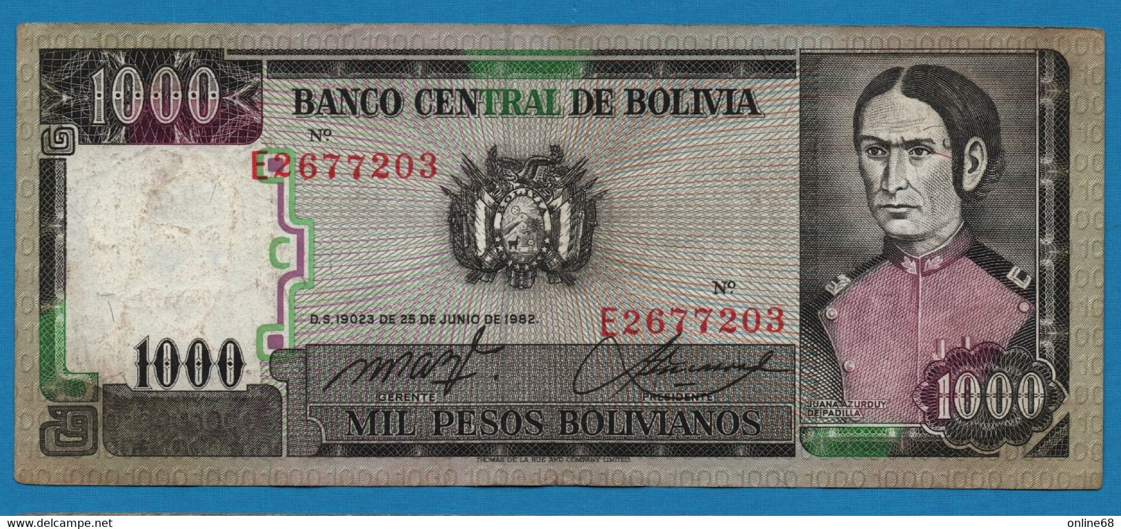 BOLIVIA 1.000 Pesos Bolivianos D.25.06.1982 # E2677203 P# 167 - Bolivie