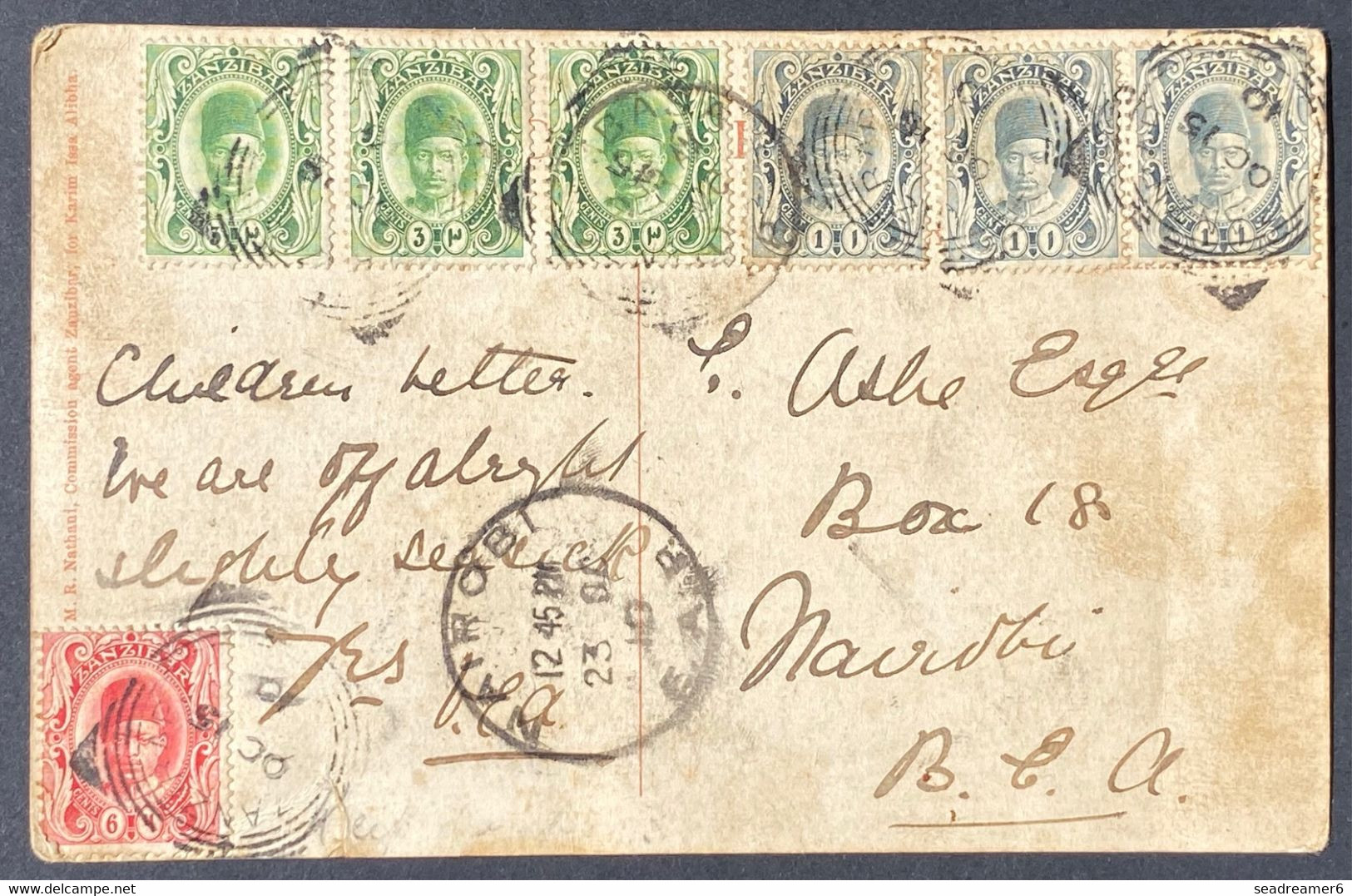 Zanzibar Carte Postale N°90 X3, 91 X3 Et 92 Tarif 18 C Pour Nairobi Britisk East Africa En 1910 Pas Si Courant & TTB - Zanzibar (...-1963)