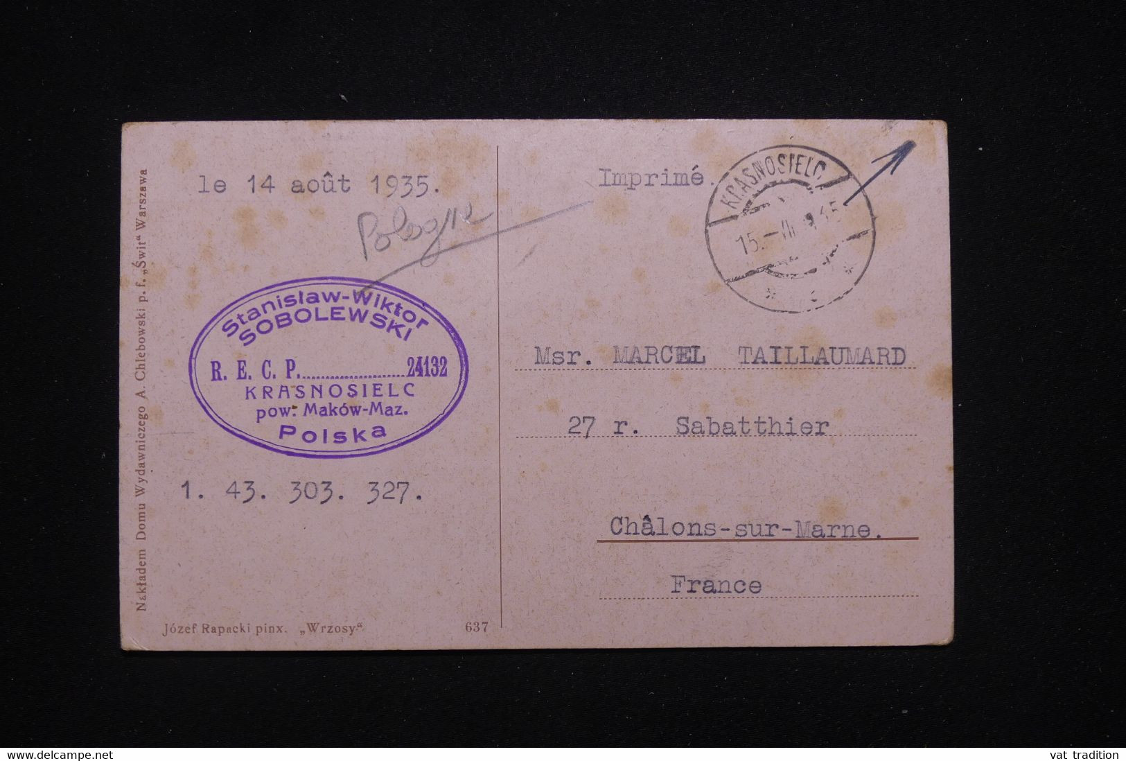 POLOGNE - Affranchissement De Krasnosielc Sur Carte Postale En 1935 Pour La France - L 94033 - Covers & Documents