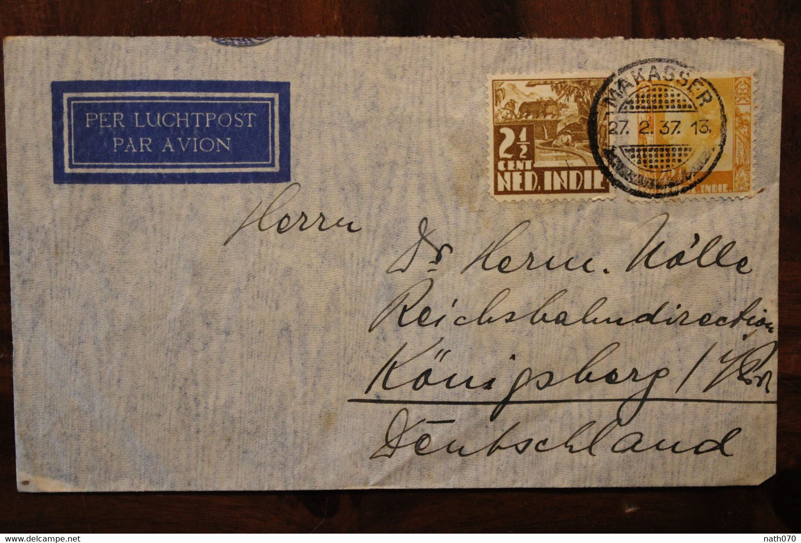 Nederl Indie 1937 Makasser Cover Air Mail Par Avion Luftpost Flugpost Germany Netherland Nederland Hollande Indonesia - Niederländisch-Indien