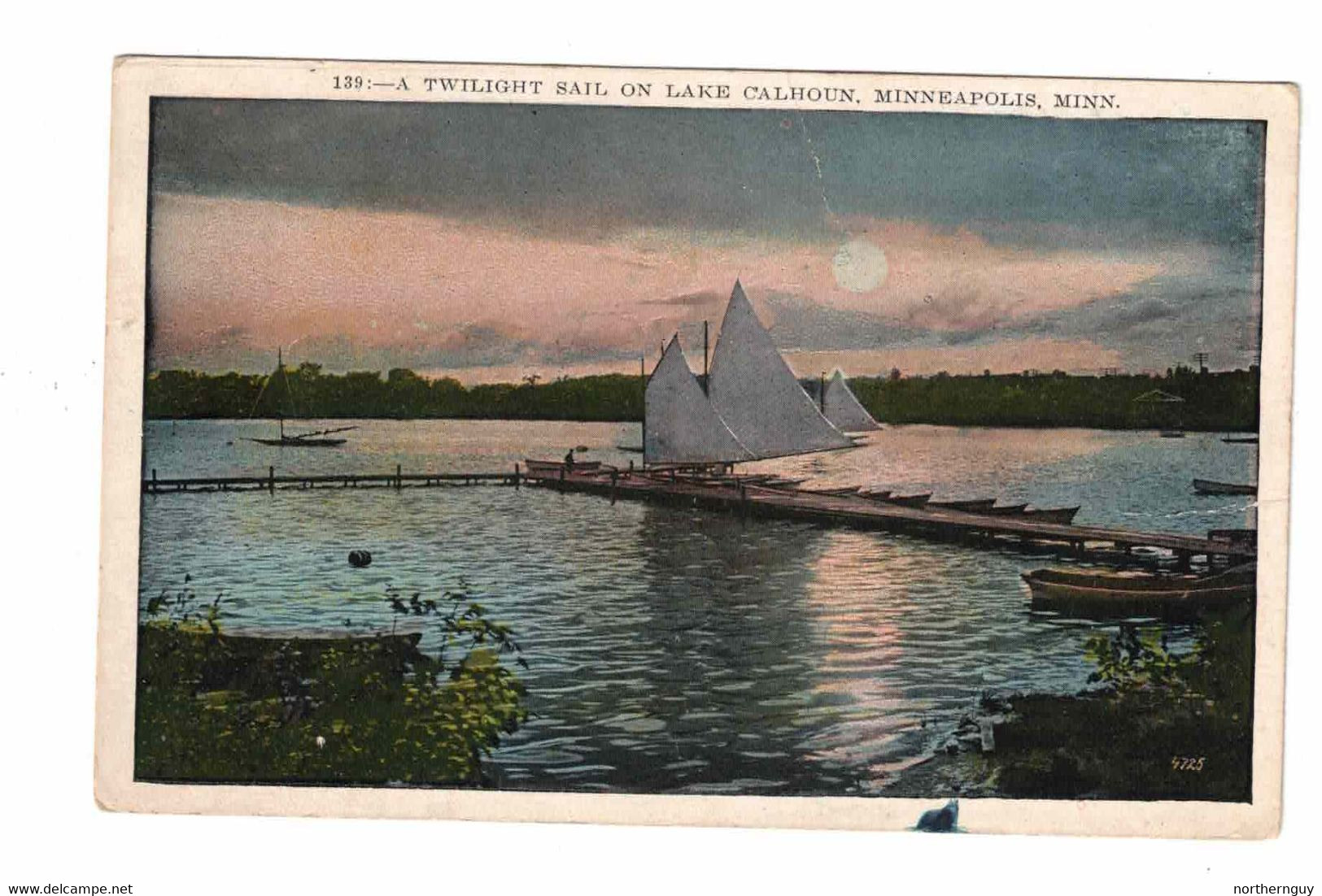 Minneapolis, Minnesota, USA, "A Twilight Sail On Lake Calhoun, Minneapolis, Minn.", Old WB Postcard - Minneapolis