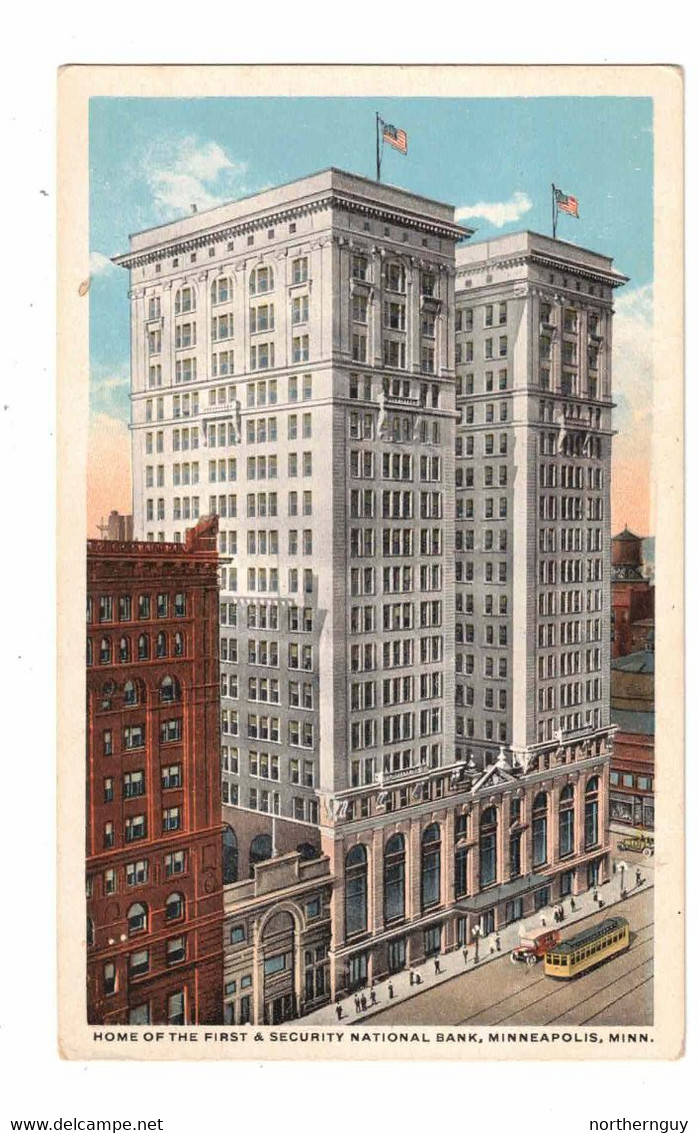 Minneapolis, Minnesota, USA, "Home Of The First & Security National Bank, Minneapolis, Minn.", Old WB Bloom Postcard - Minneapolis