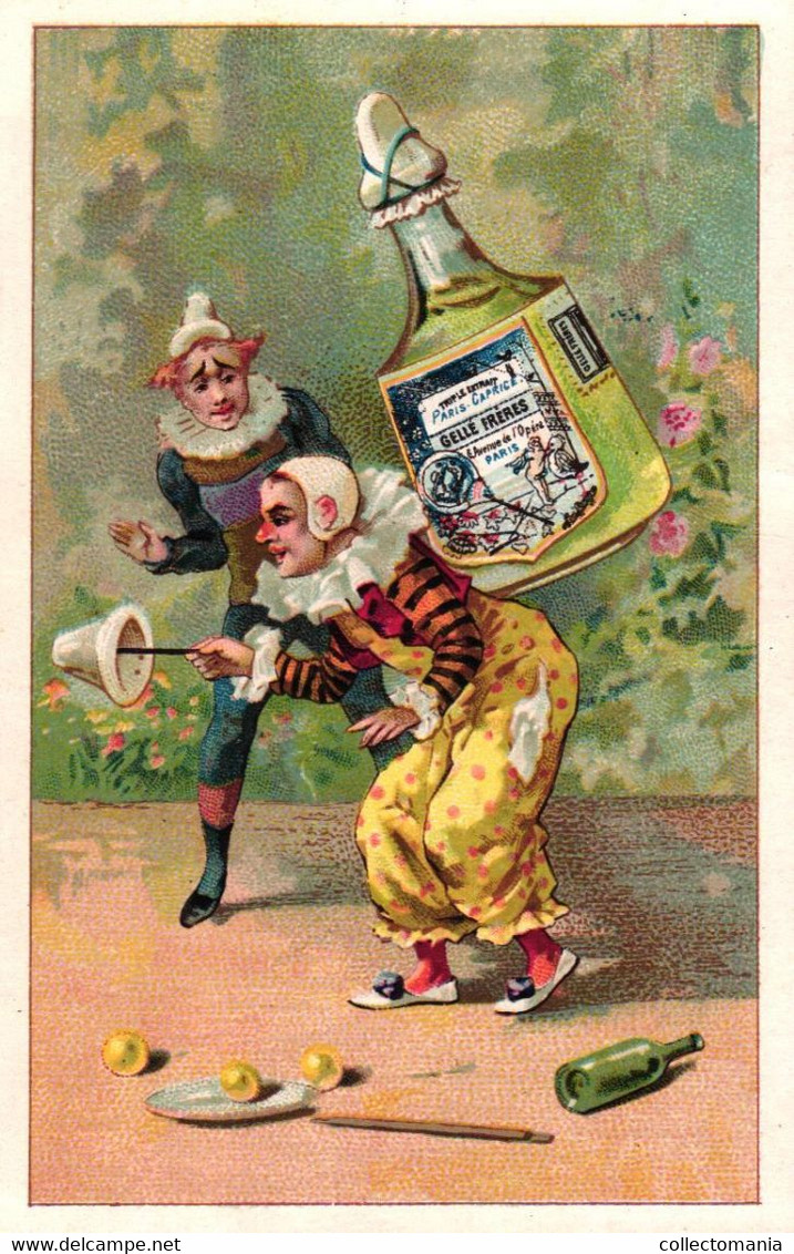 3 Cartes Chromo Gellé Frères Parfum 1896 Cirque Clown Acrobatiste Lith. Cheret - Vintage (until 1960)