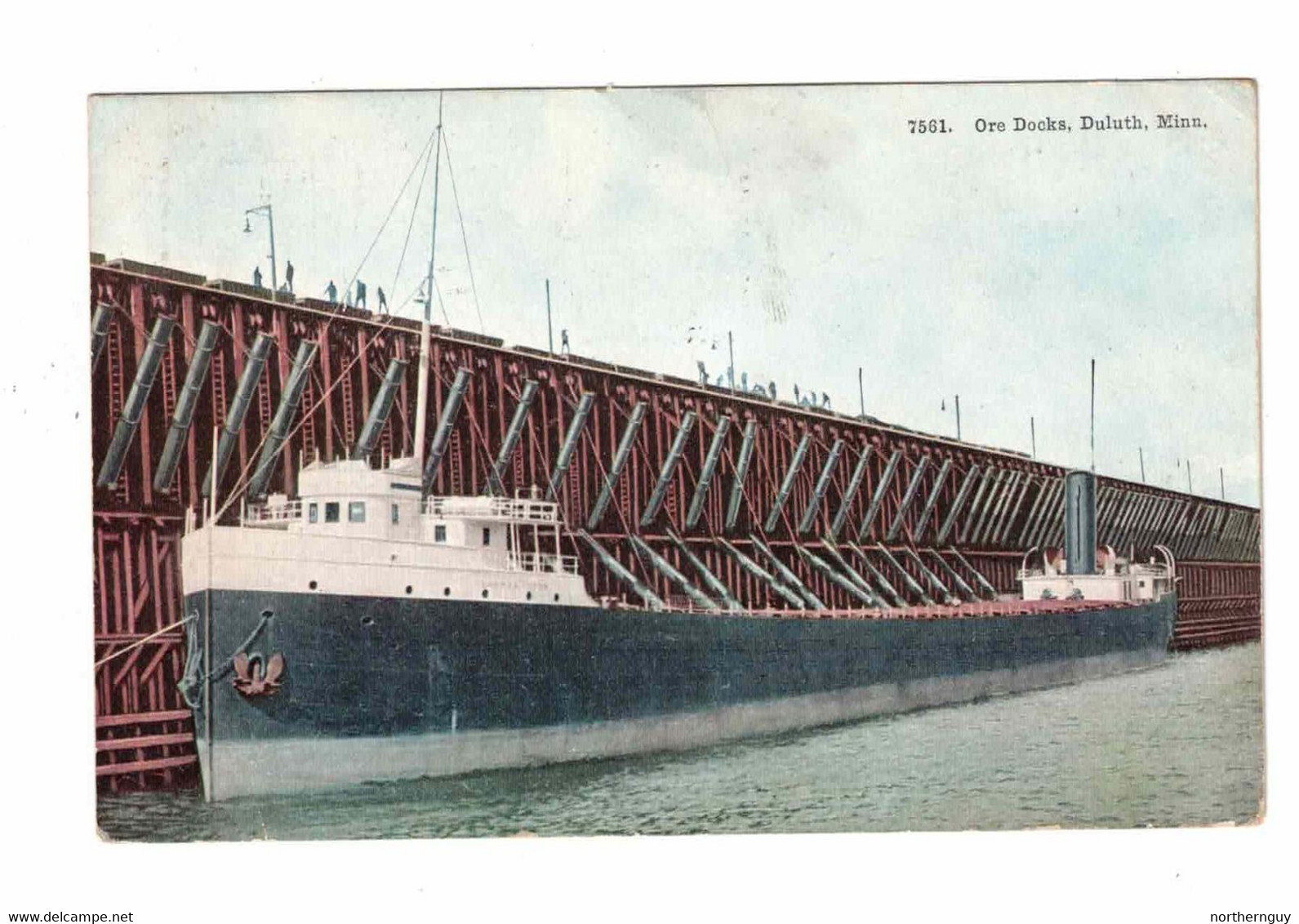 Duluth, Minnesota, USA, "7561 Ore Docks, Duluth, Minn.", Steamship At The Docks, 1912 Postcard - Duluth