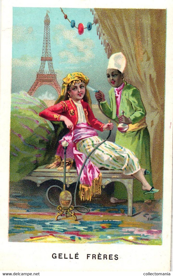 4 Cartes Chromo Gellé Frères Parfum 1890  Espagne  Chine  Arabie  Russie  Expo Universelle Paris 1889 Lith.Baily - Vintage (until 1960)